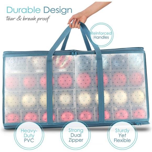 Large Christmas Ornament Storage Box With Adjustable Dividers -  Plastic - Picture 2 of 6